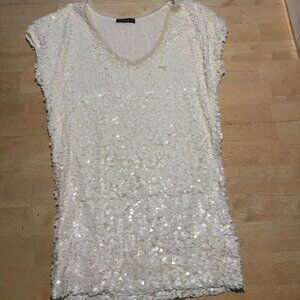 Vintage Plein Sud White Sequin Shift Dress Small